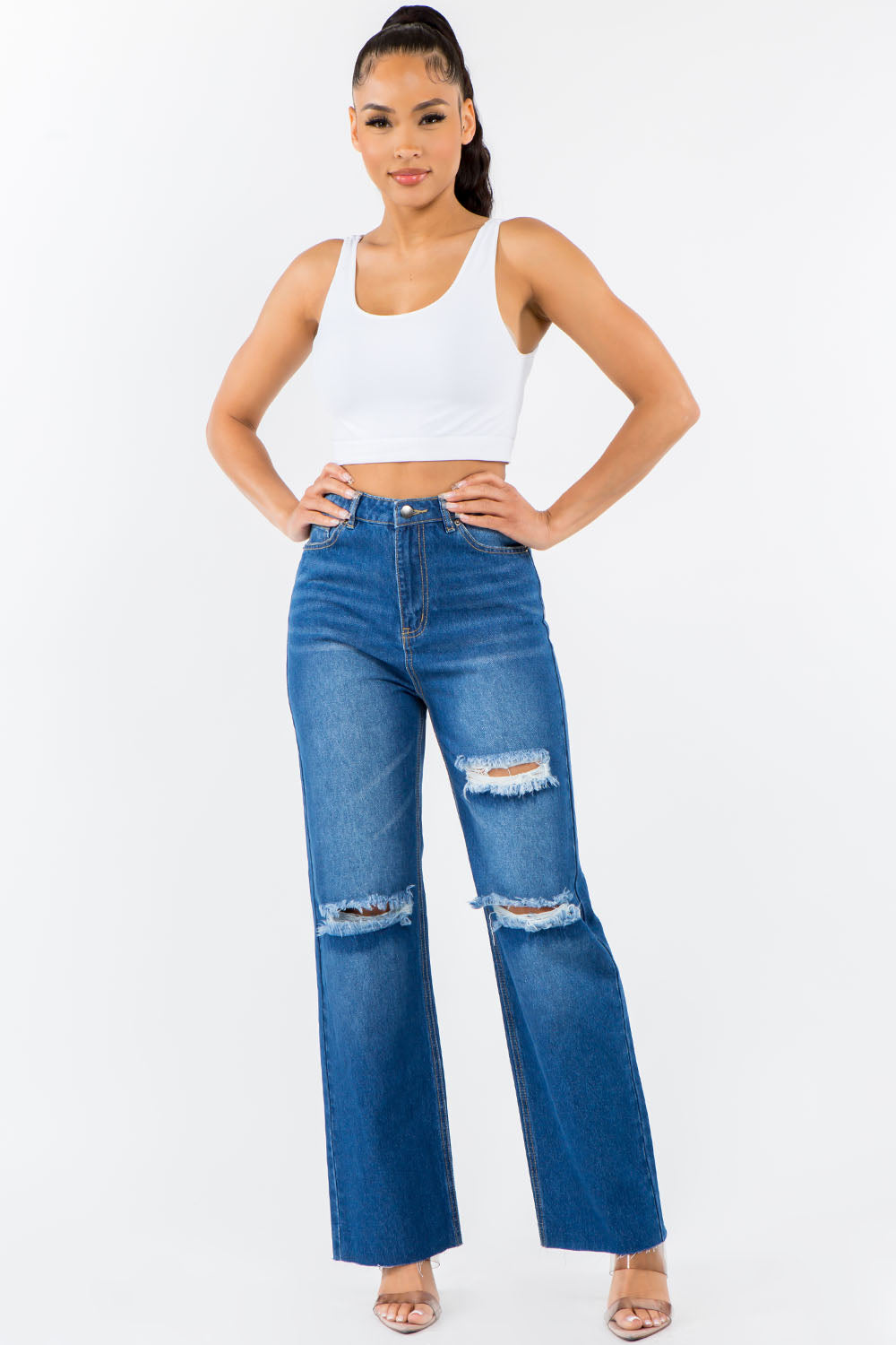 American Bazi Amelia High Waist Distressed Wide Leg Jeans