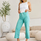 RFM Chloe Tummy Control High Waist Raw Hem Crop Jeans in Island Green