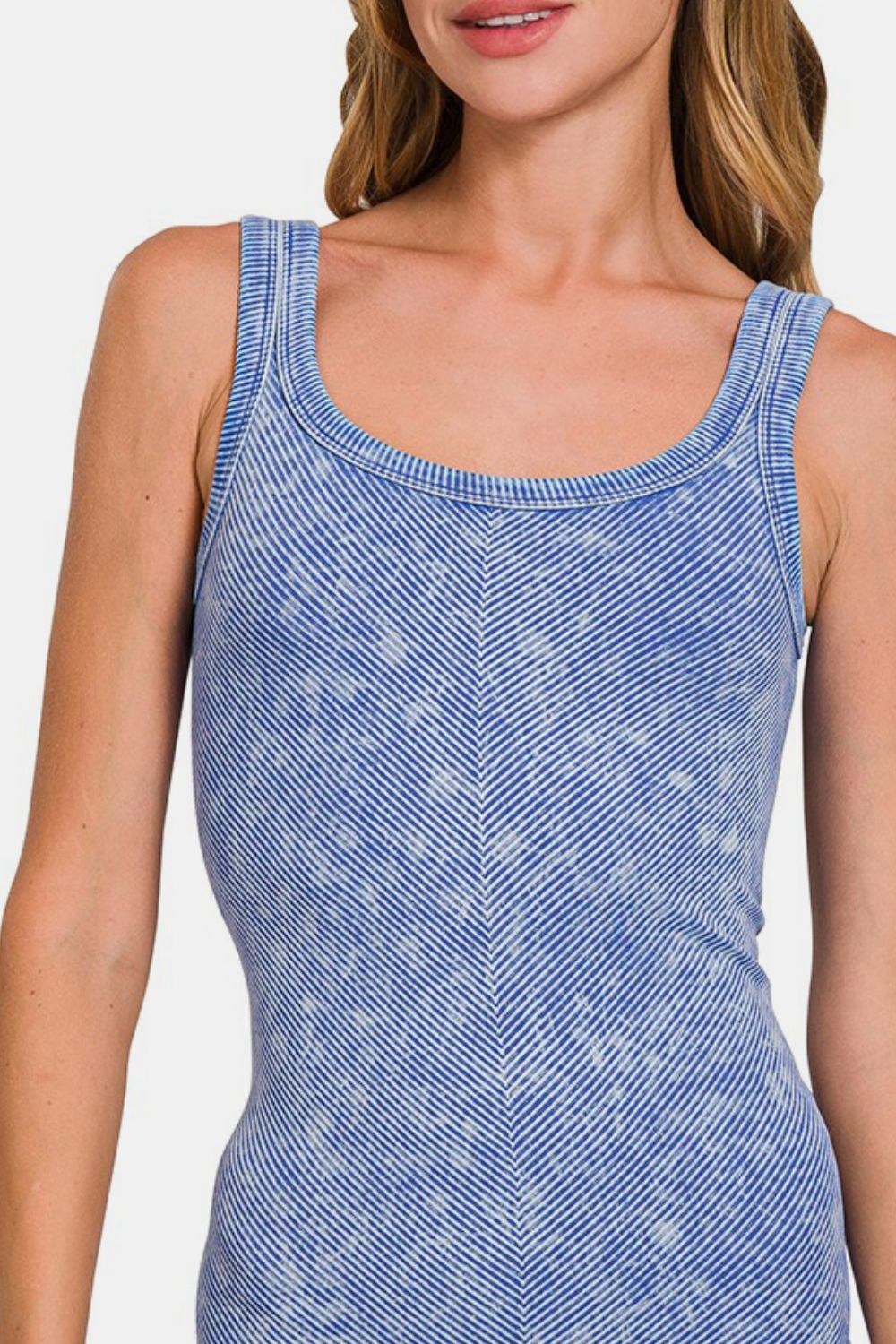 Zenana Chance Of Sun Ribbed Scoop Neck Tank in Light Indigo