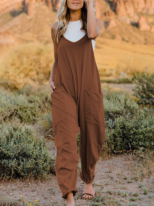 Double Take The Hot Shots Sleeveless V-Neck Pocketed Jumpsuit