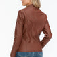 Snobbish A Wild Ride Faux Leather Biker Jacket with Side Zip Pockets in Brandy