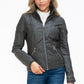 YMI Fuzzy Feels Faux Layered Double-Zipper Jacket with Fuzzy Hood in Charcoal