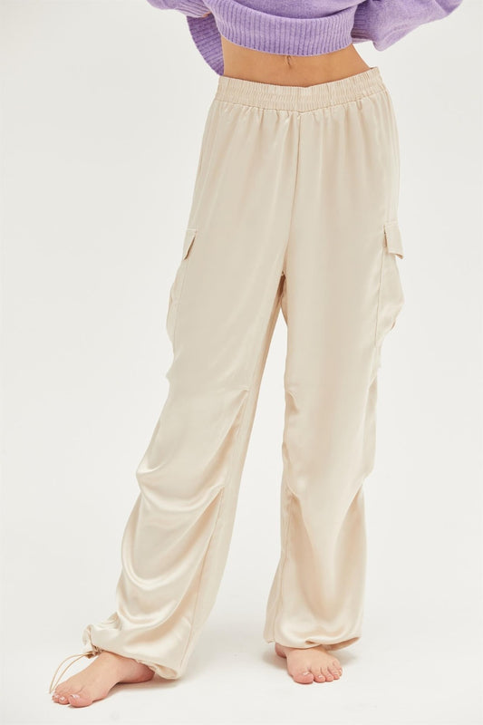 HYFVE A Perfect Touch Approach Satin Drawstring Hem Cargo Pants