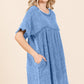Culture Code Relaxed Babydoll Short Sleeve Babydoll Texture Dress with Pockets in New Dusty Blue
