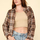 VERY J Falling For Plaid Contrast Plaid Raw Detail Shirt in Mocha