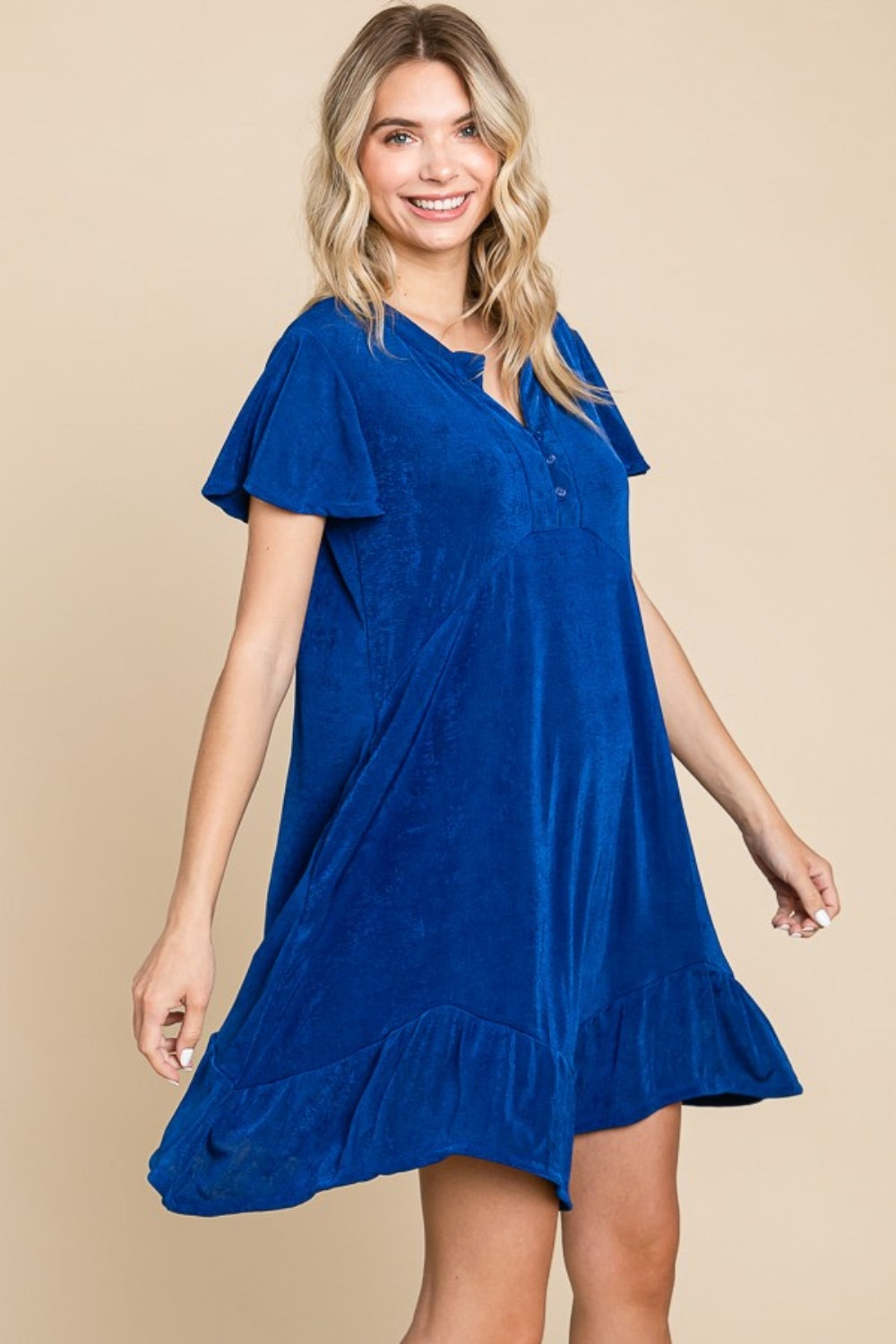 Culture Code Saving You Time Short Sleeve Ruffled Asymmetric Hem Dress in Royal