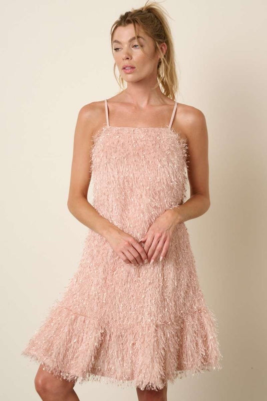 Mittoshop Feathers Don't Ruffle Feather Ruffle Hem Mini Cami Dress in Blush