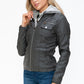 YMI Hooded and Happy Removable Faux Layered Multi-Pocket Jacket with Fuzzy Hood in Charcoal