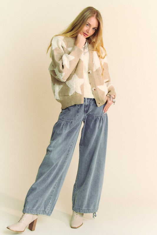 Davi & Dani Fuzzy and Chic Star Button Down Cardigan