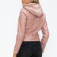 Snobbish Embrace The Day Faux Leather Zip Up Drawstring Hooded Jacket in Mauve