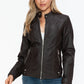 Snobbish A Wild Ride Faux Leather Biker Jacket with Side Zip Pockets in Chocolate