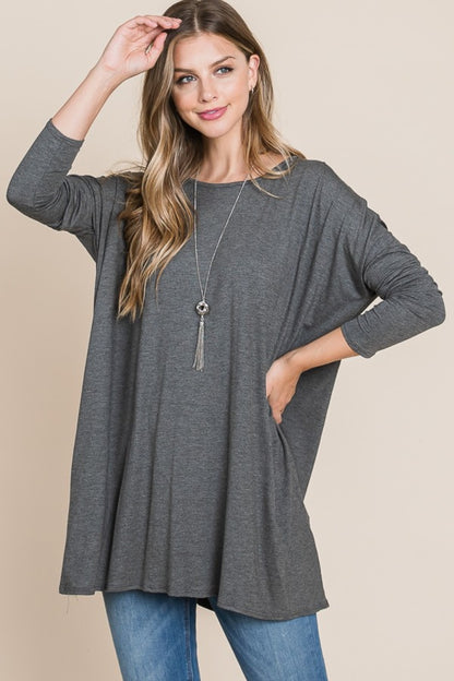 BOMBOM A Bright Day Long Sleeve Oversized Top in Charcoal