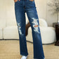 Judy Blue Joanna Mid Rise Distressed Raw Hem Jeans