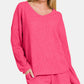 Zenana Collecting Moments V-Neck Long Sleeve Ribbed Top and Shorts Set in Strawberry