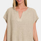 Zenana A Timeless Reality Short Sleeve Side Slit Sweater in H Mocha