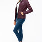 YMI Fuzzy Feels Faux Layered Double-Zipper Jacket with Fuzzy Hood in Wine