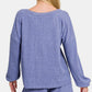 Zenana Collecting Moments V-Neck Long Sleeve Ribbed Top and Shorts Set in Blue Purple