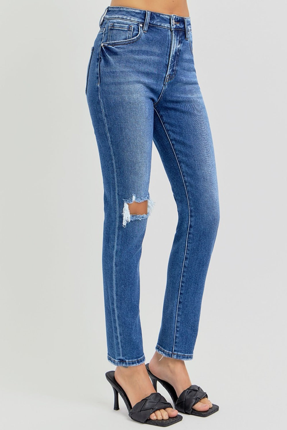 RISEN Ruthie High Rise Ankle Skinny Knee Distressed Jeans