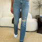 Judy Blue Janele Mid Rise Destroyed Hem Distressed Jeans