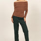 HYFVE Turn The Heat Up Fuzzy Off Shoulder Textured Knit Top in Brown