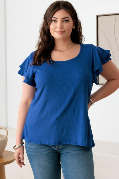 Gilli Royal Flutters Plus Size Short Fluttery Sleeve Top