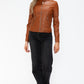 Snobbish Embrace The Day Faux Leather Zip Up Drawstring Hooded Jacket in Camel