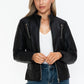 Snobbish Ready To Own The Night Faux Leather Zip Up Mock Neck Jacket in Black