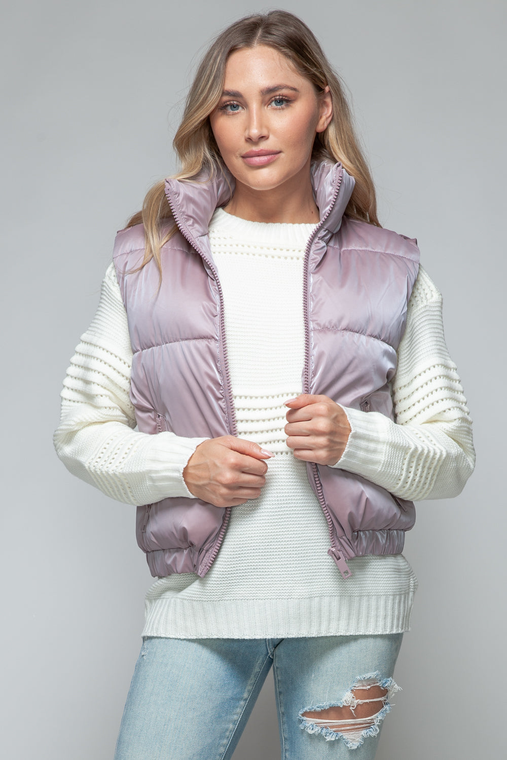 Snobbish Me and My Puffer Fine Fur Lining Quilted Vest in Dark Rose
