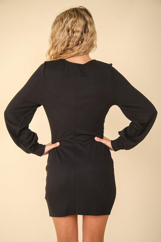 VERY J Ruched and Ready Bodycon Mini Dress in Black