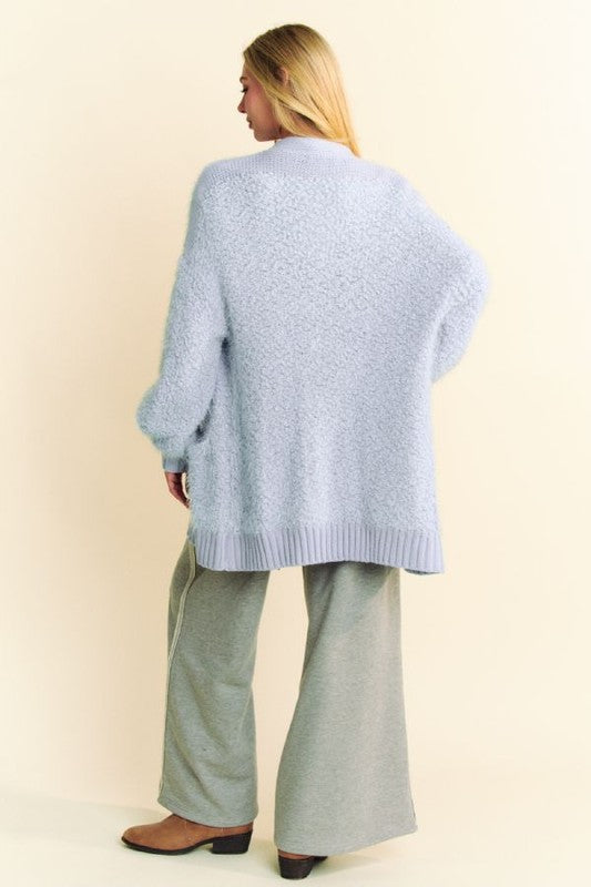 Davi & Dani Ribbed and Ready Ribbed Hem Button Up Long Sleeve Cardigan