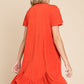 Culture Code Saving You Time Short Sleeve Ruffled Asymmetric Hem Dress in Scarlet