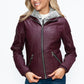 YMI Fuzzy Feels Faux Layered Double-Zipper Jacket with Fuzzy Hood in Wine