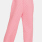 Zenana Quilted Comfort Button Up Long Sleeve Top and Pants Lounge Set in Dark Pink