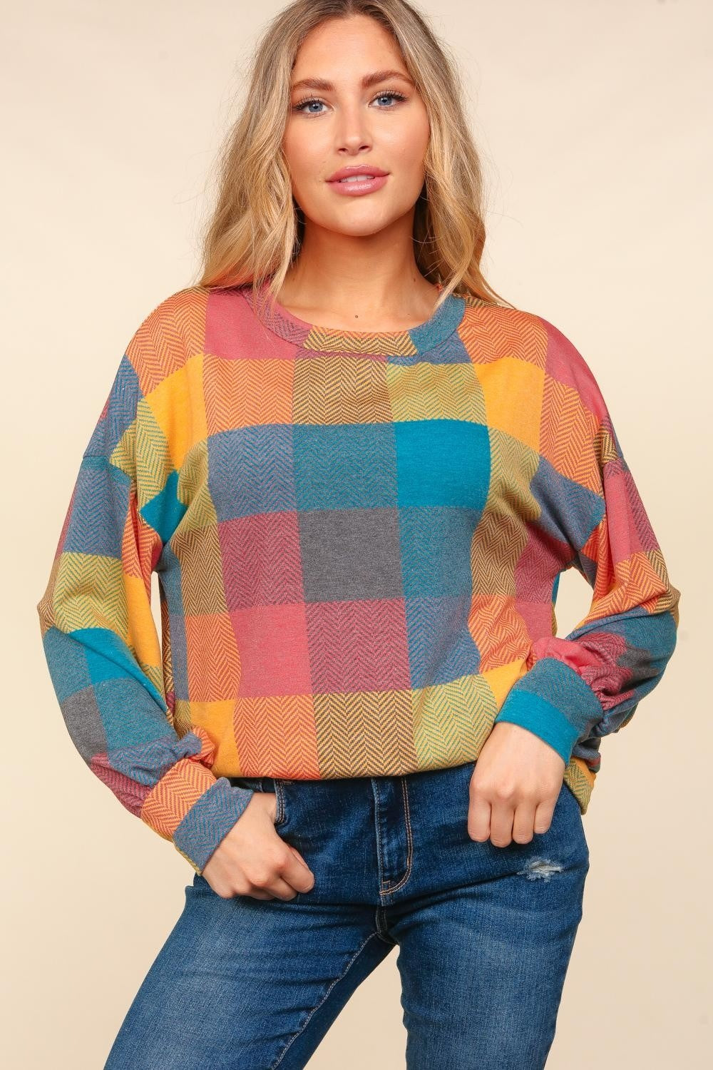 Haptics Brighten My Day Color Block Plaid Top