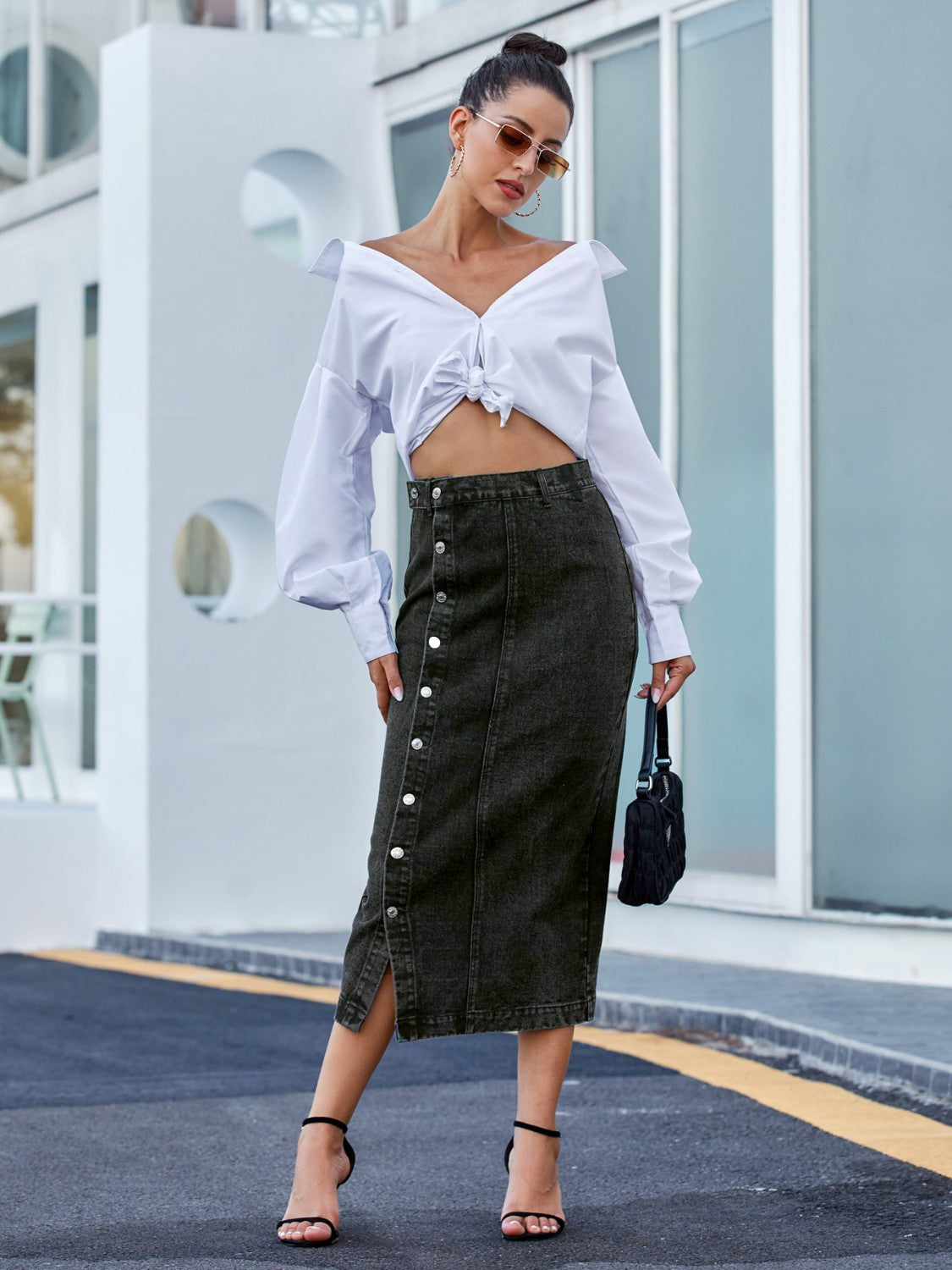 Keeping It Classic Button Down Denim Skirt