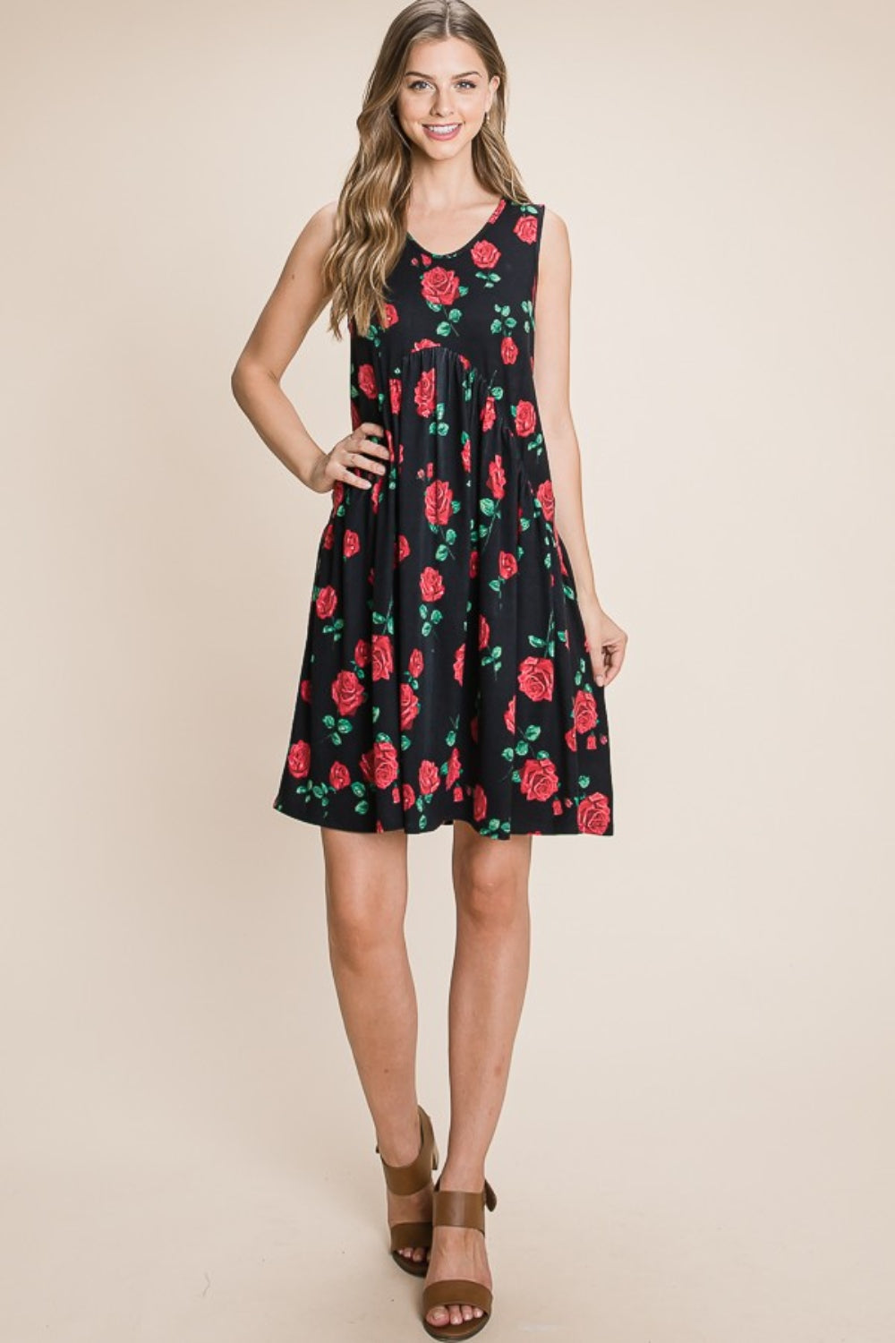 BOMBOM Give Me Roses Floral Ruched Tank Dress