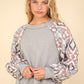 VERY J Steal The Show Printed Long Sleeve Knit Top in Heather Grey