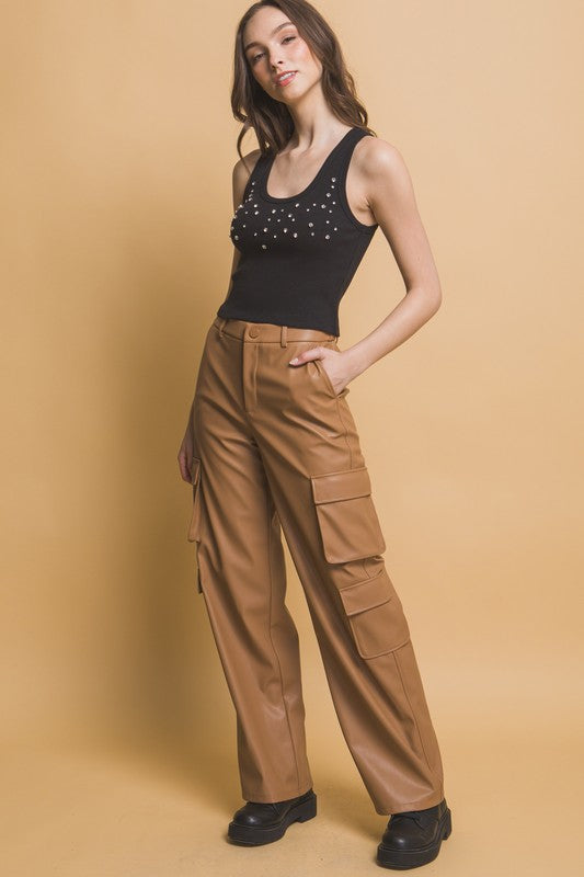 Love Tree Make It Leather PU Leather Cargo Pants