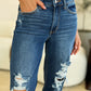 Judy Blue Joanna Mid Rise Distressed Raw Hem Jeans