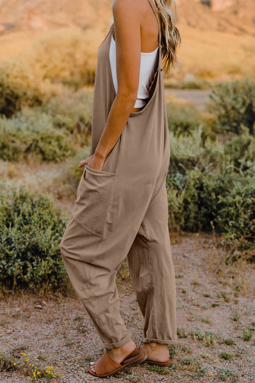 Double Take The Hot Shots V-Neck Sleeveless Jumpsuit with Pockets