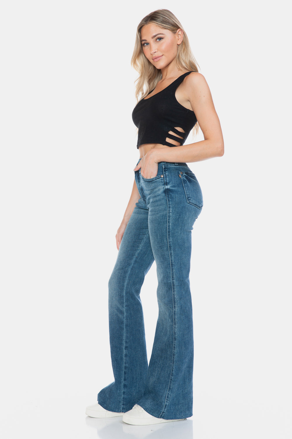 Judy Blue Sidney Tummy Control Cut Hem Flare Jeans