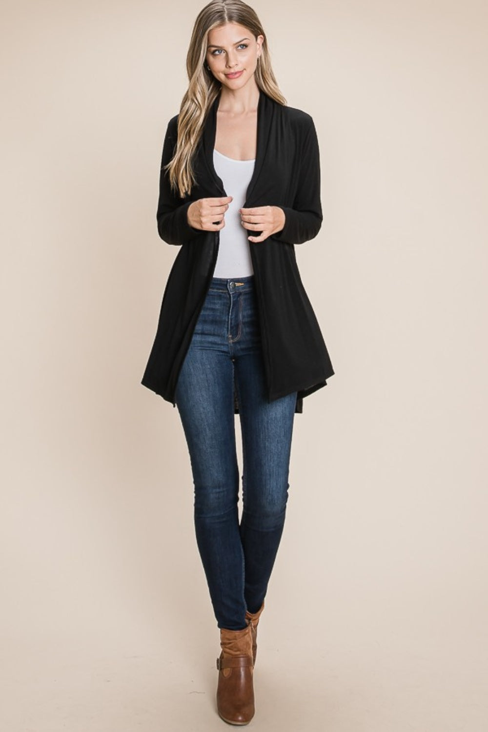 BOMBOM Love Song Open Front Long Sleeve Cardigan in Black