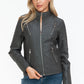 Snobbish Ready To Own The Night Faux Leather Zip Up Mock Neck Jacket in Charcoal