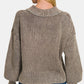 Zenana No Fade Washed Half Button Long Sleeve Sweater in Mocha