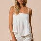 BiBi Already Famous Fringed Hem Smocked Cami in Off White