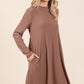 Mittoshop Ready To Go Mock Neck Long Sleeve Dress with Pockets in Cocoa