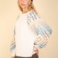 VERY J Steal The Show Printed Long Sleeve Knit Top in Cream