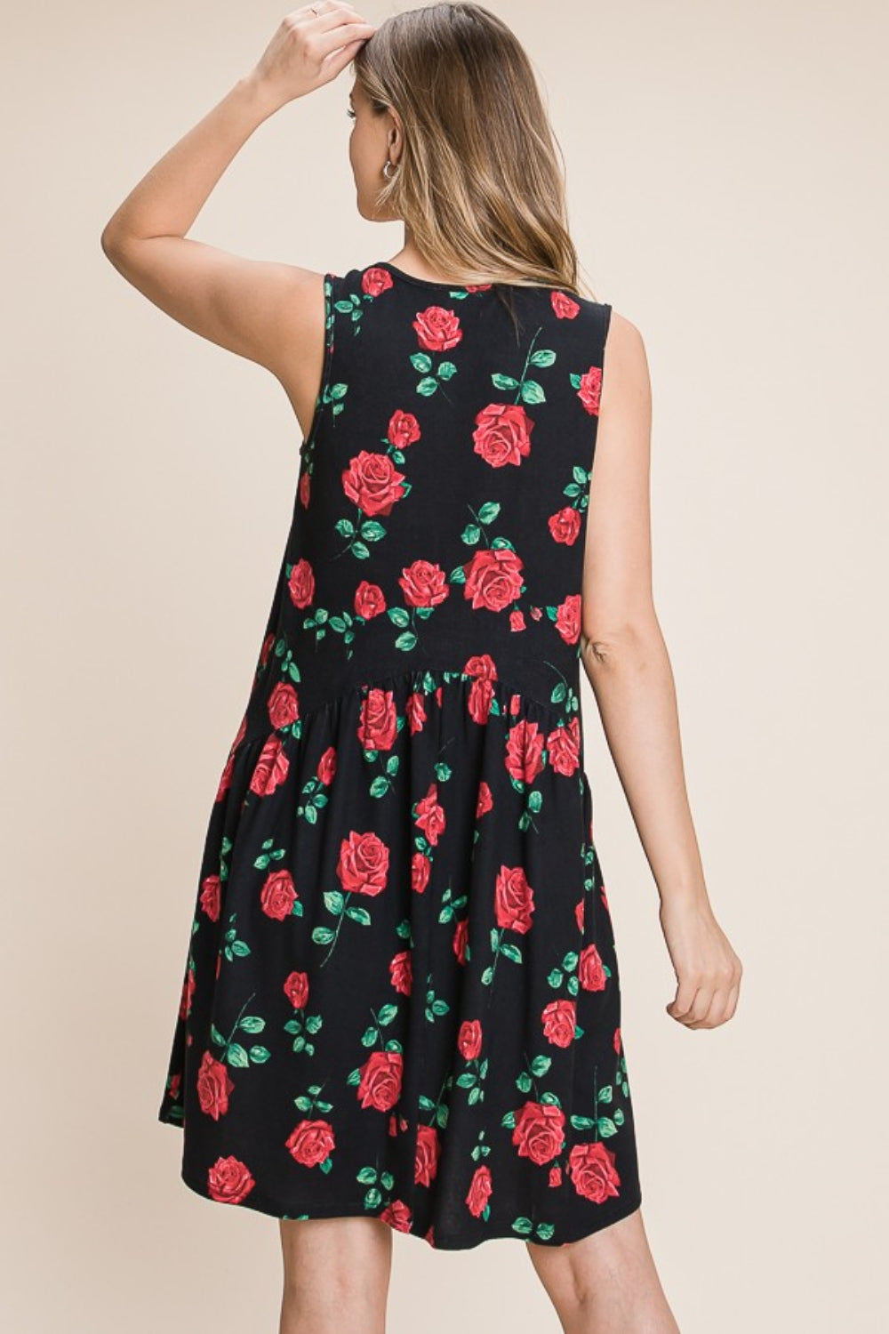 BOMBOM Give Me Roses Floral Ruched Tank Dress