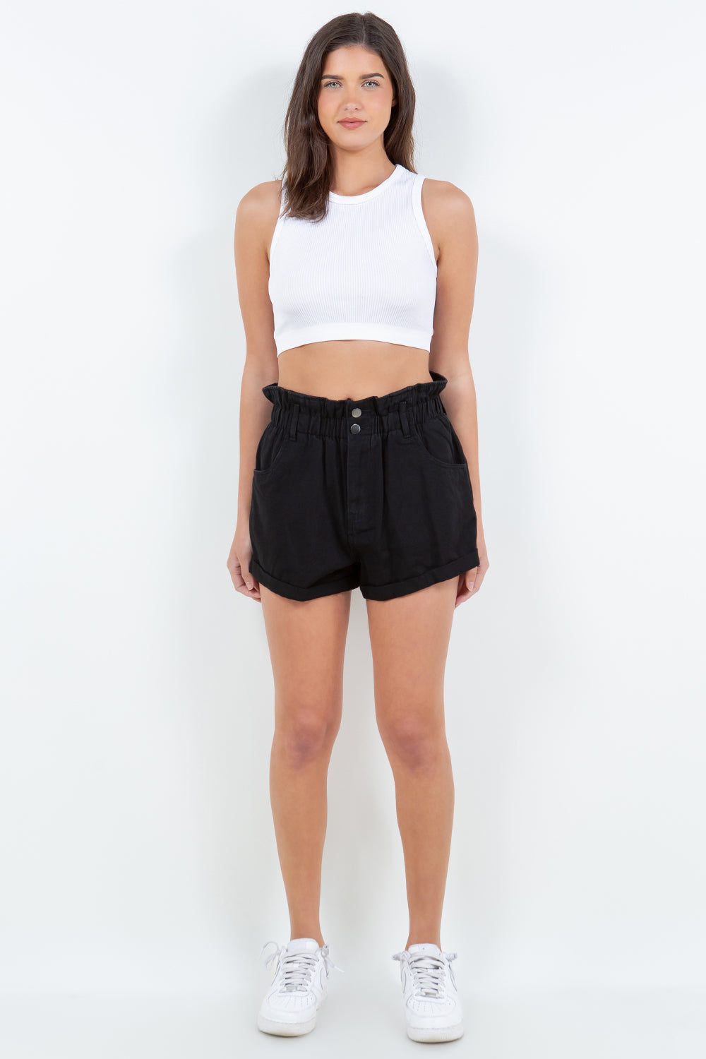 American Bazi Michele High Waist Paper Bag Shorts