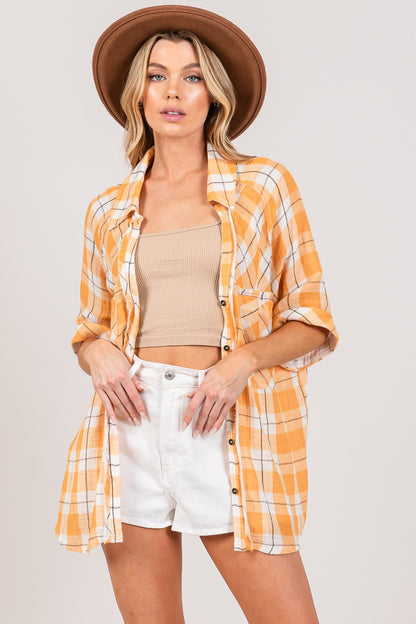 SAGE + FIG You Plaid Me At Hello Button Up Side Slit Shirt